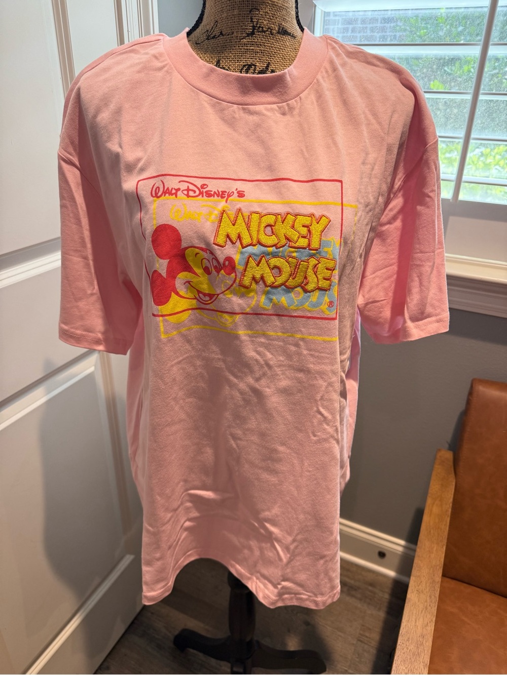 Disney Parks Light Pink Mickey Mouse Graphic Unisex Tee w/Multicolor Print